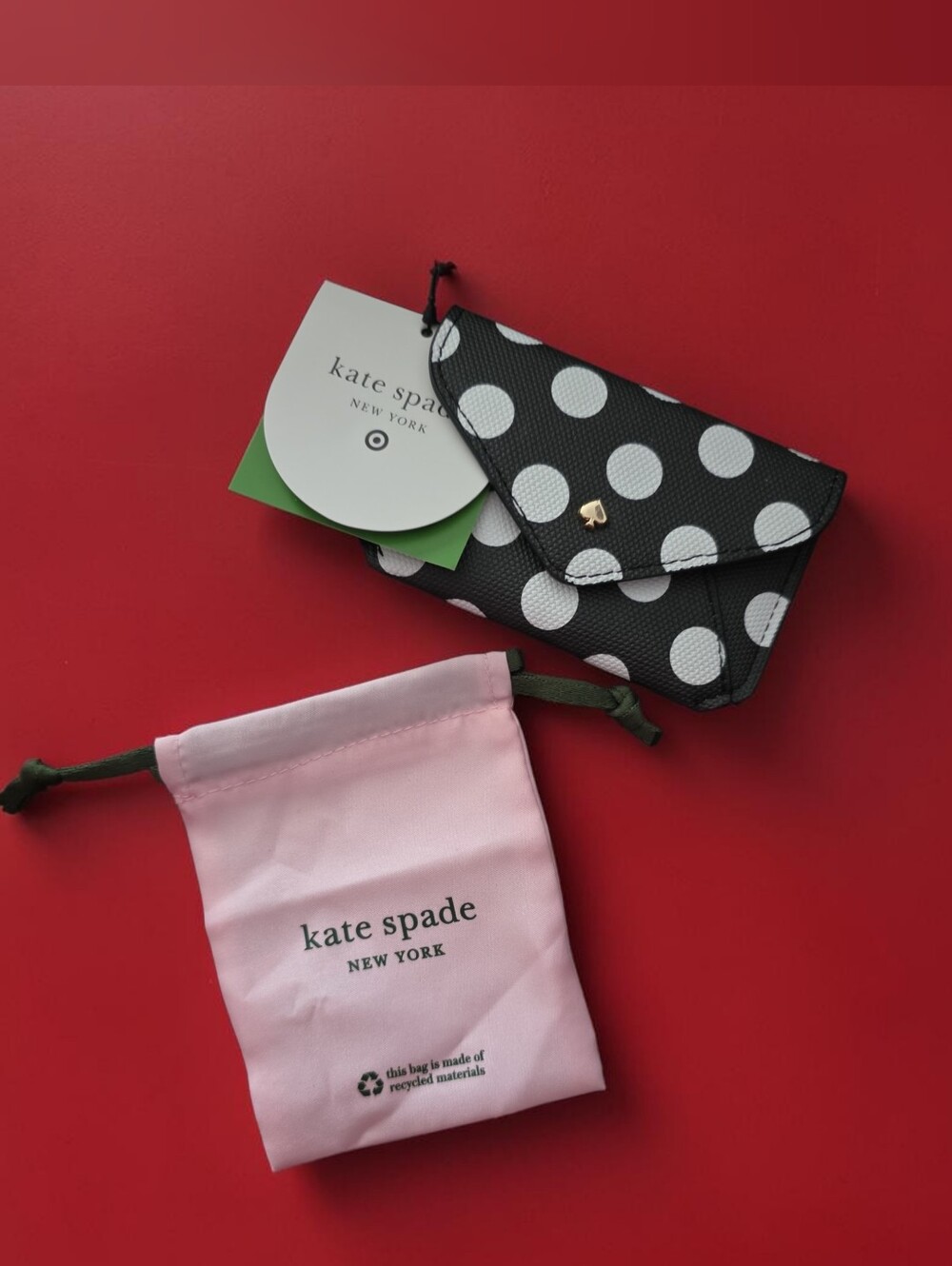 Kate Spade x Target Black & White Polka Dot Cardholder Wuth Dust Bag